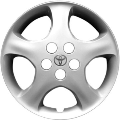 Toyota Corolla 2005-2008, Plastic 5 Spoke, Single Hubcap or Wheel Cover For 15 Inch Steel Wheels. Hollander Part Number H61134.